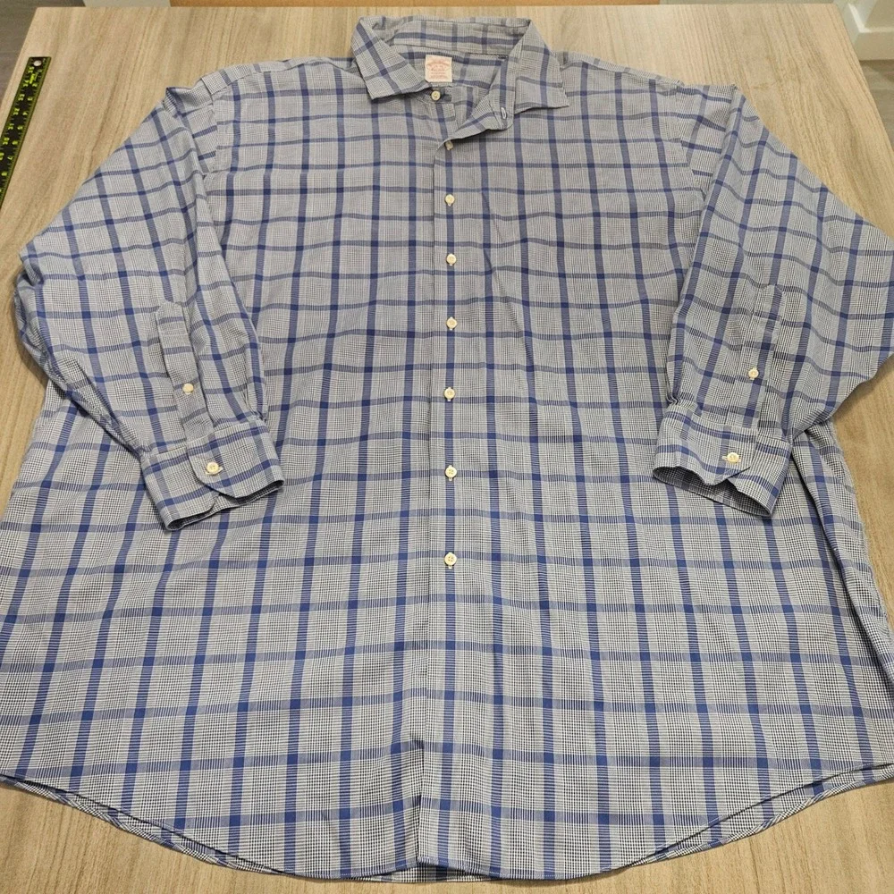 Brooks Brothers‎ Madison Dress Shirt Mens 20-36 Blue White Plaid Non-Iron Cotton